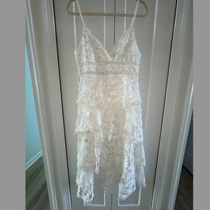 Lulu's Constant Admiration White Crochet Lace Tiered Midi Dress